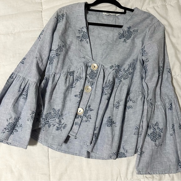 Zara Embroidered Cotton Poplin Shirt Size Large - Picture 3 of 7
